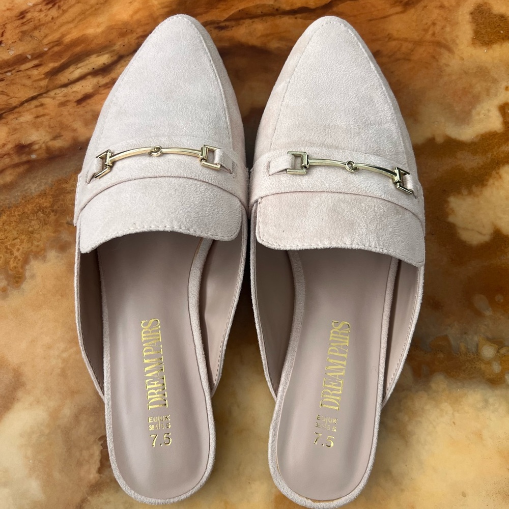Dream Pairs Women's Beige Loafers with Gold Accent
